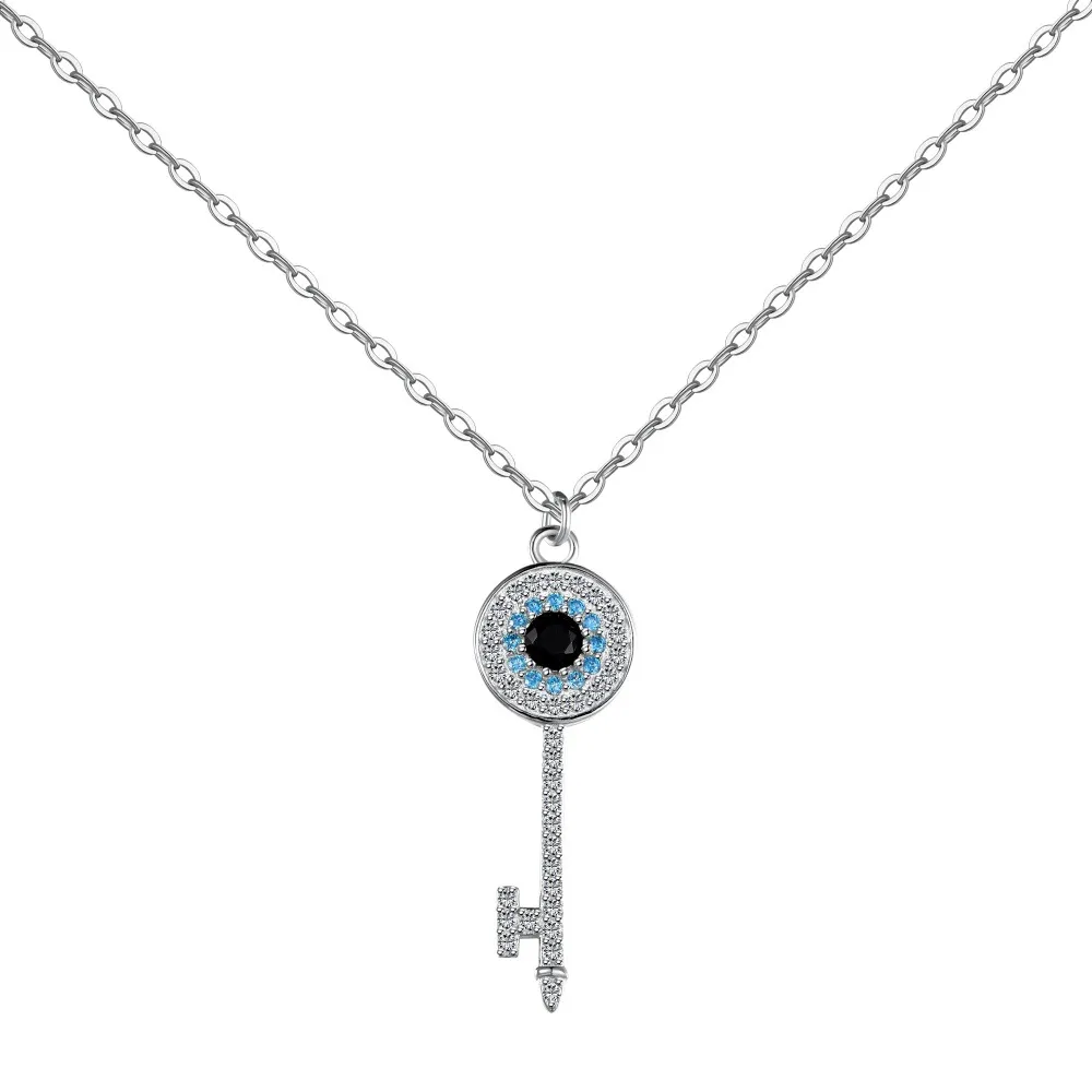 Blue Zirconia Evil Eye Key Pendant Necklace 80200259