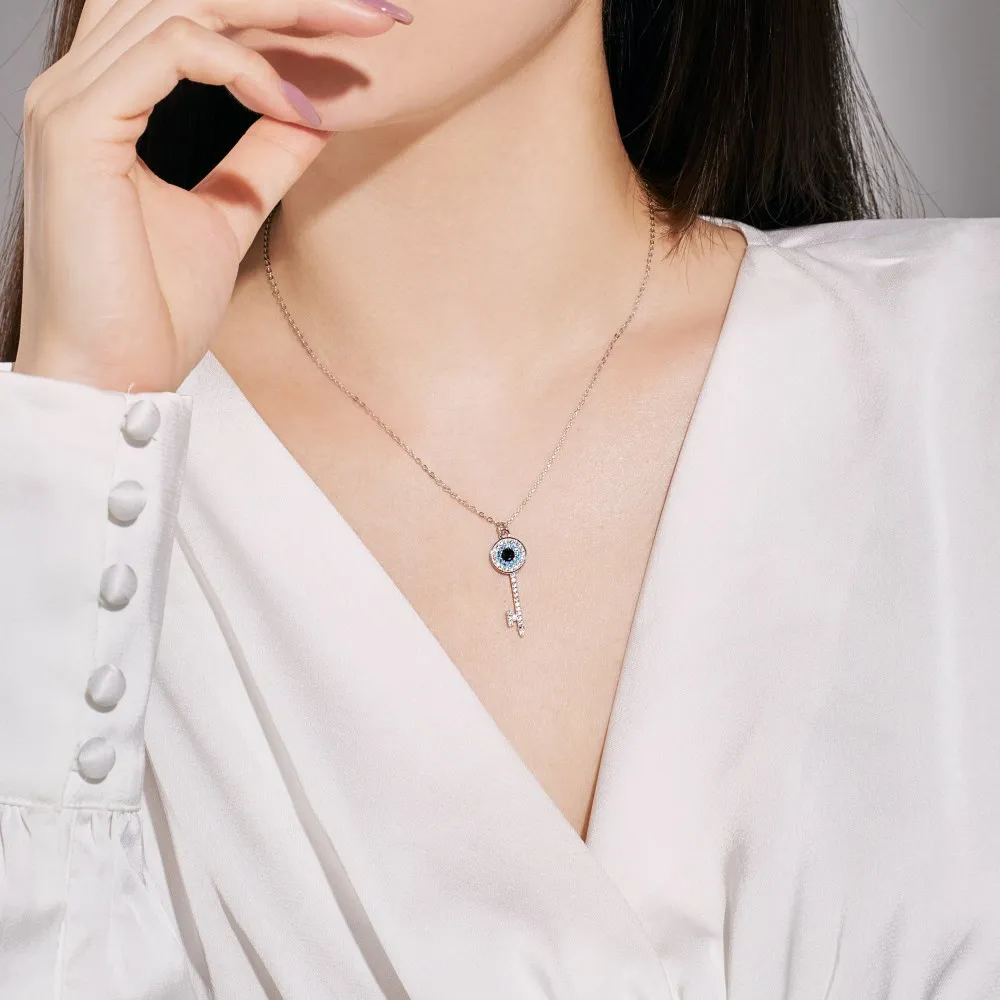 Blue Zirconia Evil Eye Key Pendant Necklace 80200259 - image2