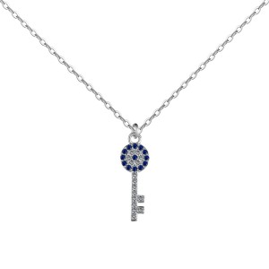 Classical Zirconia Evil Eye Key Pendant Necklace 80200260