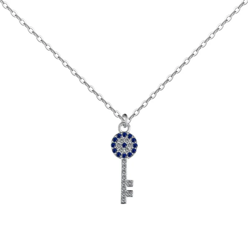 Classical Zirconia Evil Eye Key Pendant Necklace 80200260