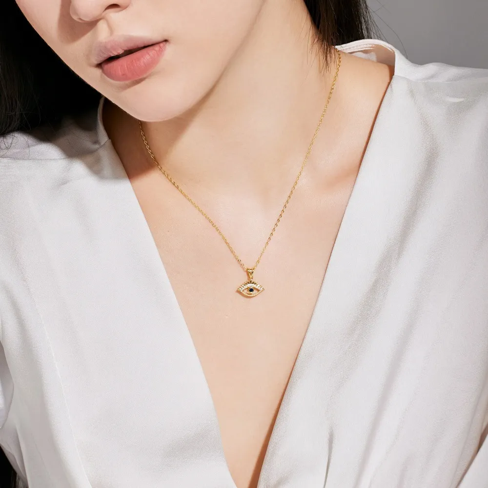Shiny Zirconia Evil Eye Pendant Necklace 80200262 - image1