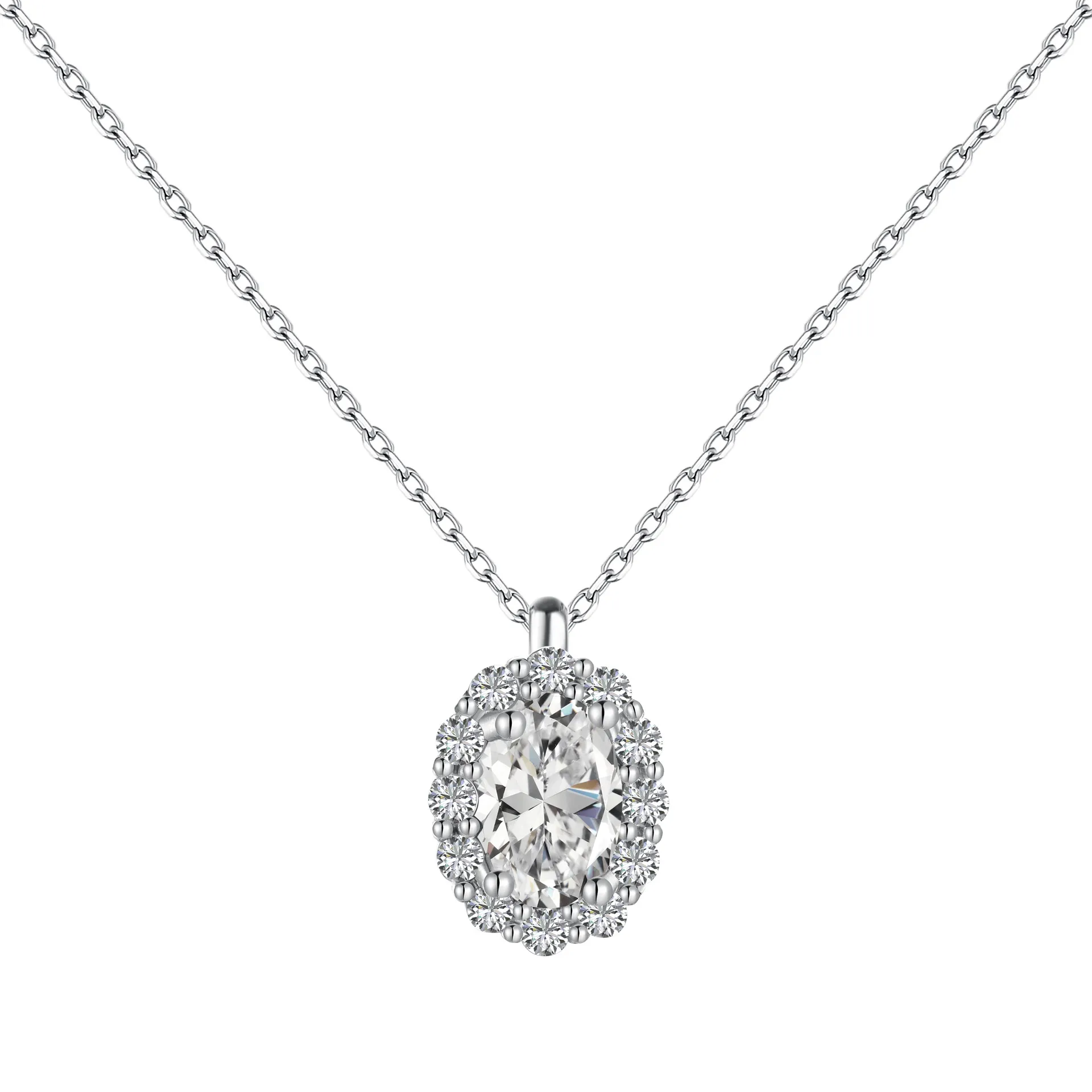 Sparkle Oval Cluster Zirconia Pendant Party Necklace 80200263