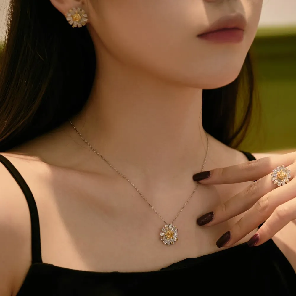 8A Zirconia Daisy Flower Pendant Party Necklace 80200268 - image2