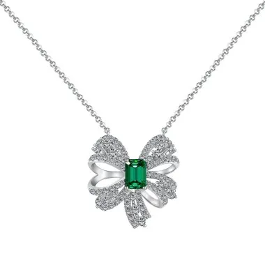 Luxury Emerald Zirconia Bow Party Necklace 80200272