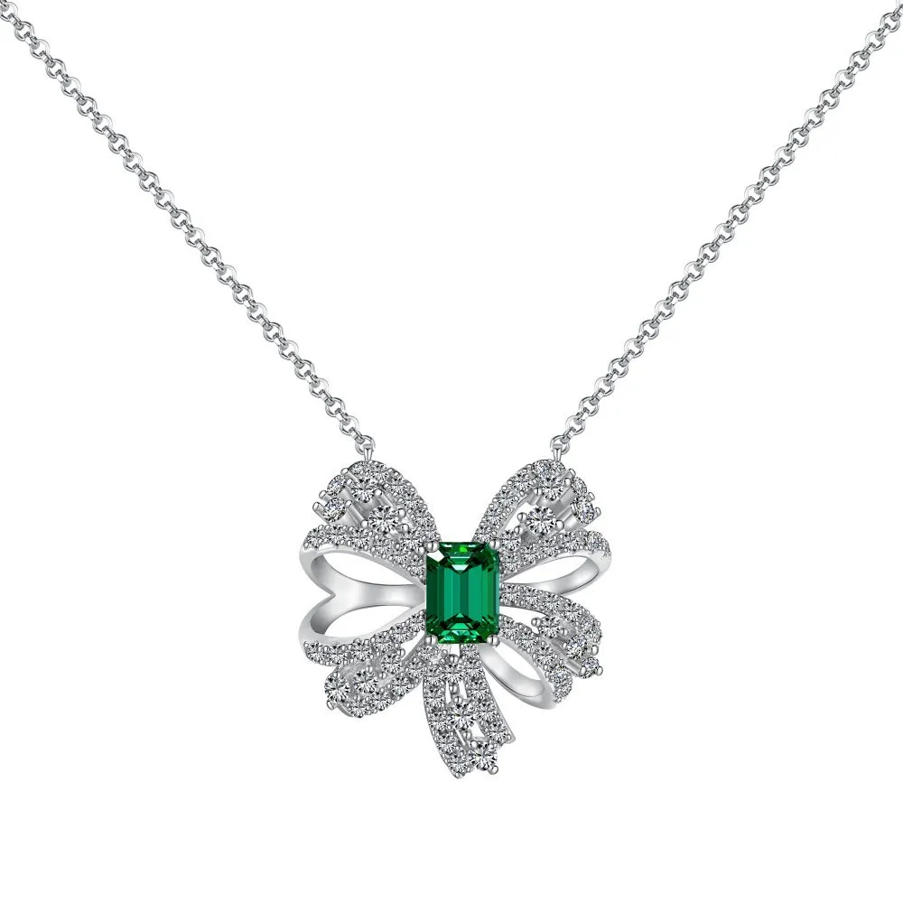 Luxury Emerald Zirconia Bow Party Necklace 80200272