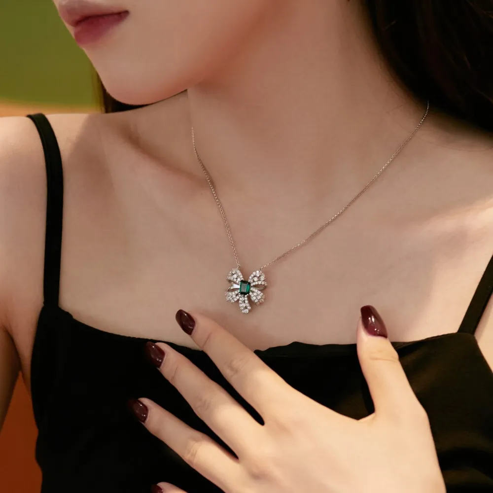 Luxury Emerald Zirconia Bow Party Necklace 80200272 - image1