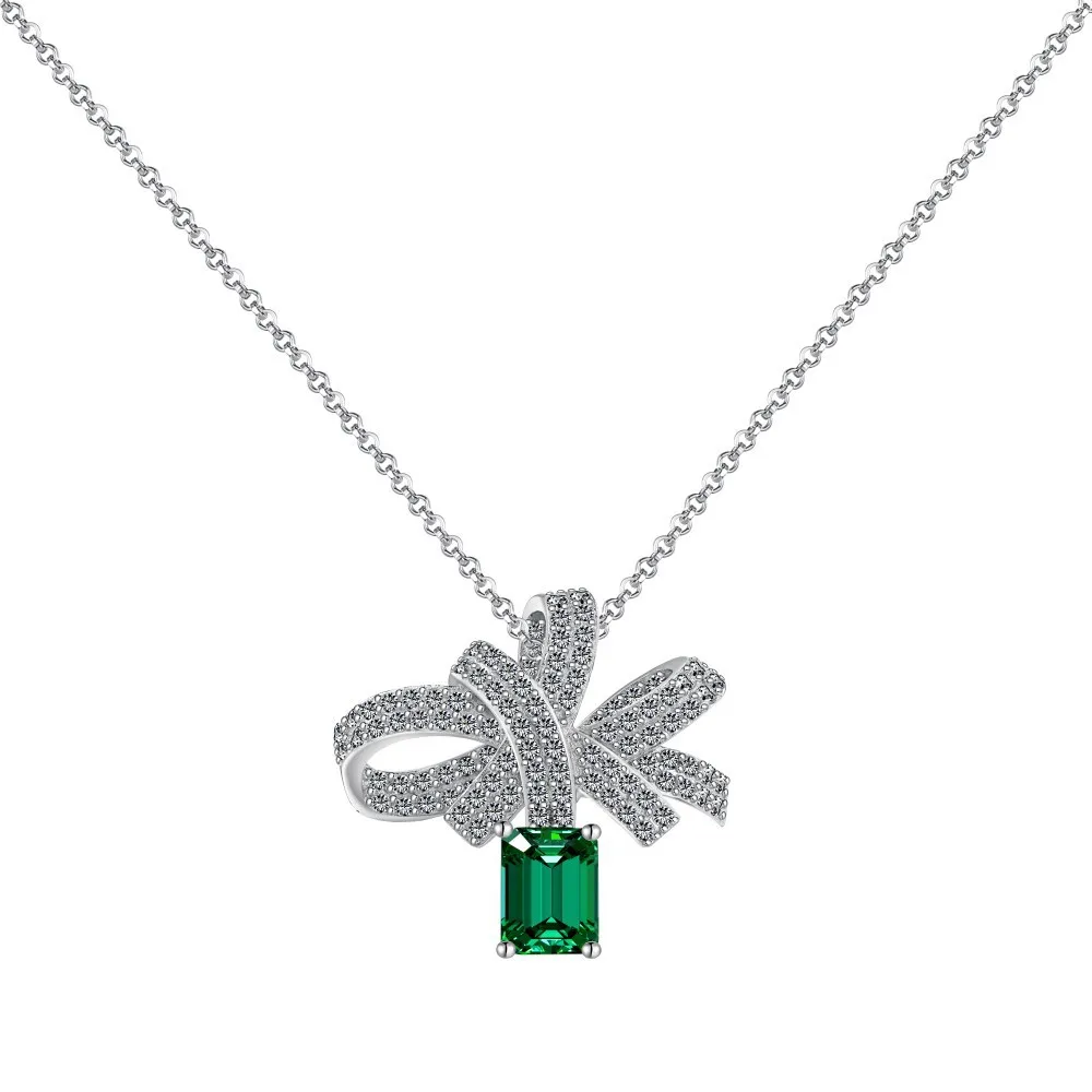 Luxury Emerald Zirconia Bow Party Necklace 80200273