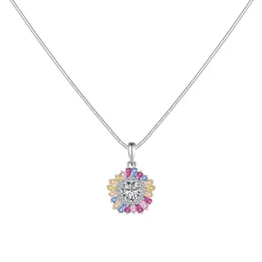 Shiny Rainbow Flower Zirconia Pendant Party Necklace 80200280