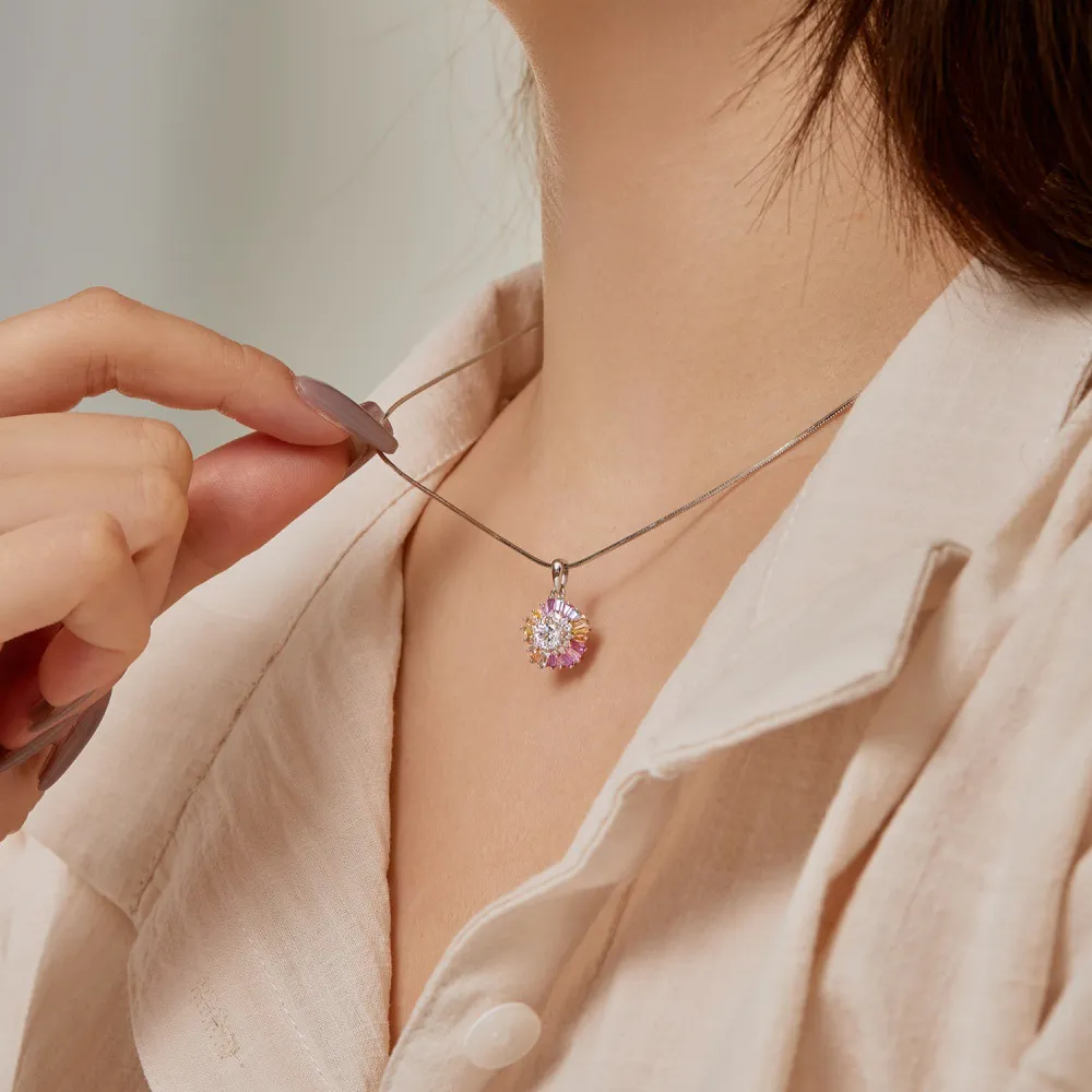 Shiny Rainbow Flower Zirconia Pendant Party Necklace 80200280 - image2