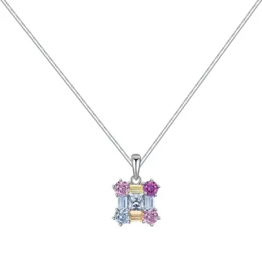 Shiny Rainbow Square Zirconia Pendant Party Necklace 80200281