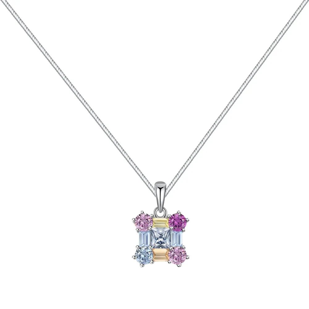 Shiny Rainbow Square Zirconia Pendant Party Necklace 80200281