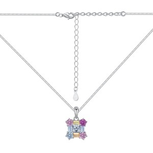 Shiny Rainbow Square Zirconia Pendant Party Necklace 80200281
