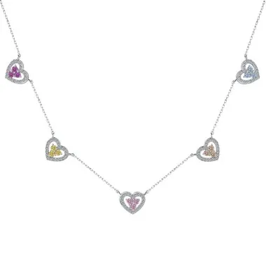 Sparkle Love Heart Zirconia Charm Party Necklace 80200283