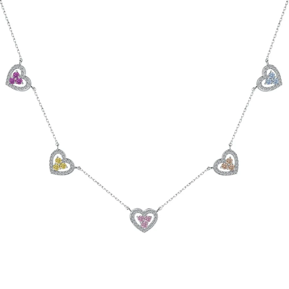 Sparkle Love Heart Zirconia Charm Party Necklace 80200283