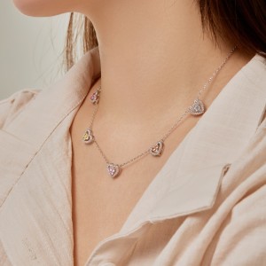 Sparkle Love Heart Zirconia Charm Party Necklace 80200283