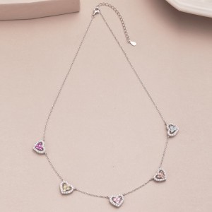 Sparkle Love Heart Zirconia Charm Party Necklace 80200283