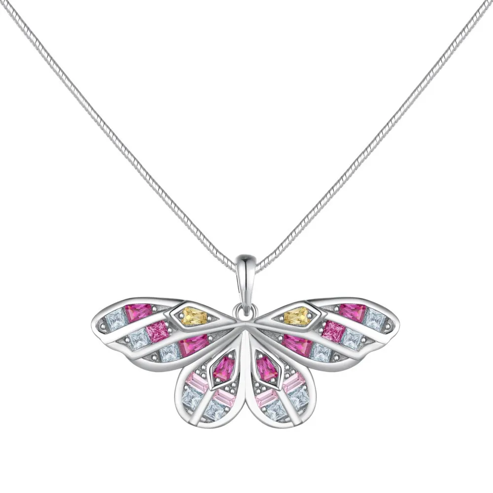 Luxury Rainbow Butterfly Zirconia Pendant Party Necklace 80200284