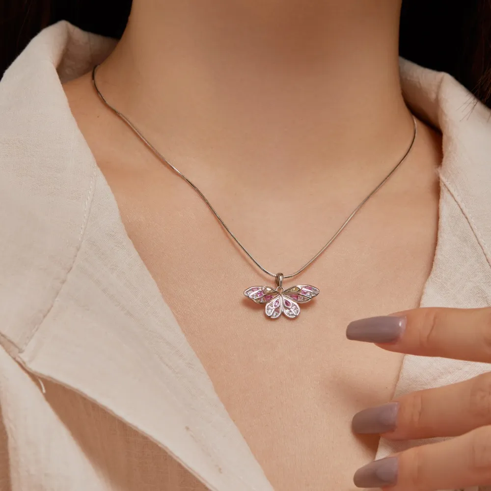 Luxury Rainbow Butterfly Zirconia Pendant Party Necklace 80200284 - image1