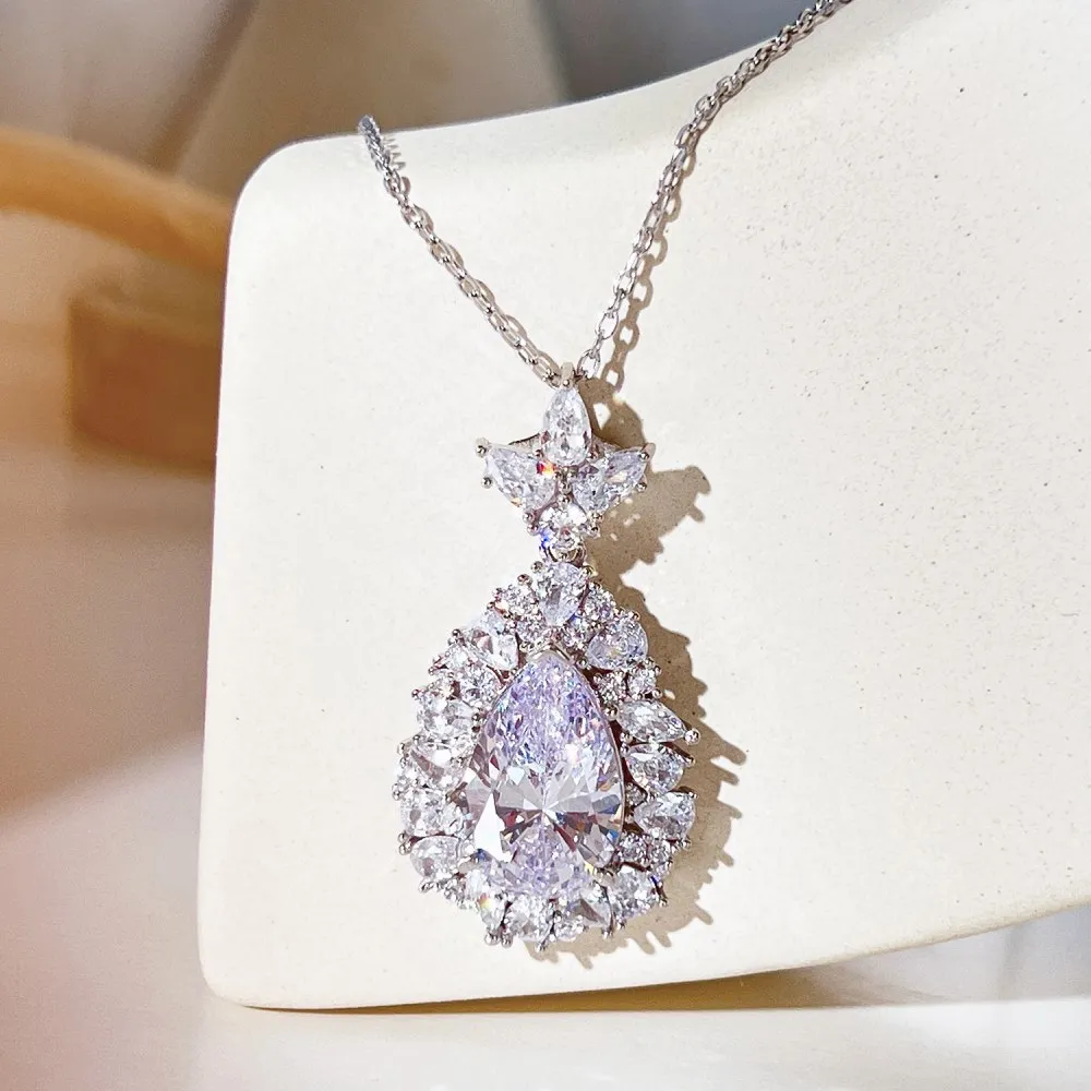 8A Teardrop Flower Zirconia Party Pendant Necklace 80200286 - image4