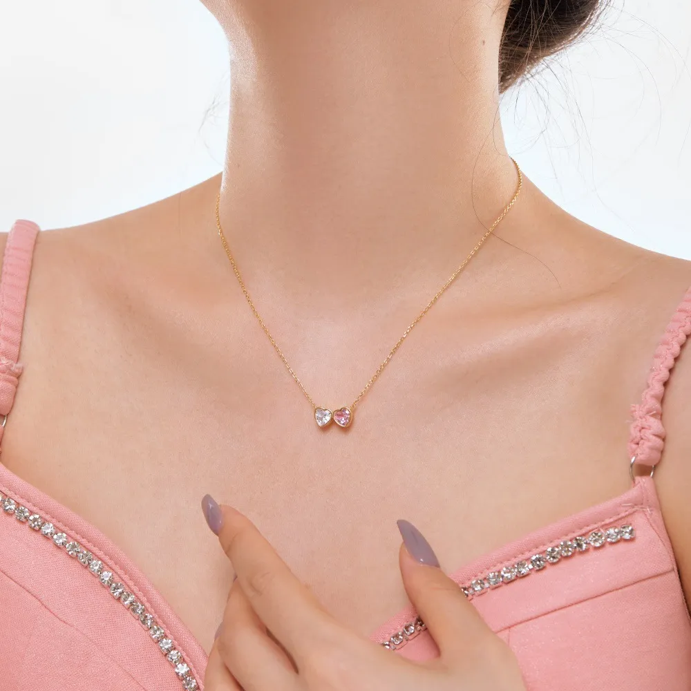 Pink Love Heart Zirconia Party Pendant Necklace 80200287 - image1