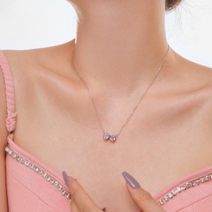 Pink Love Heart Zirconia Party Pendant Necklace 80200287