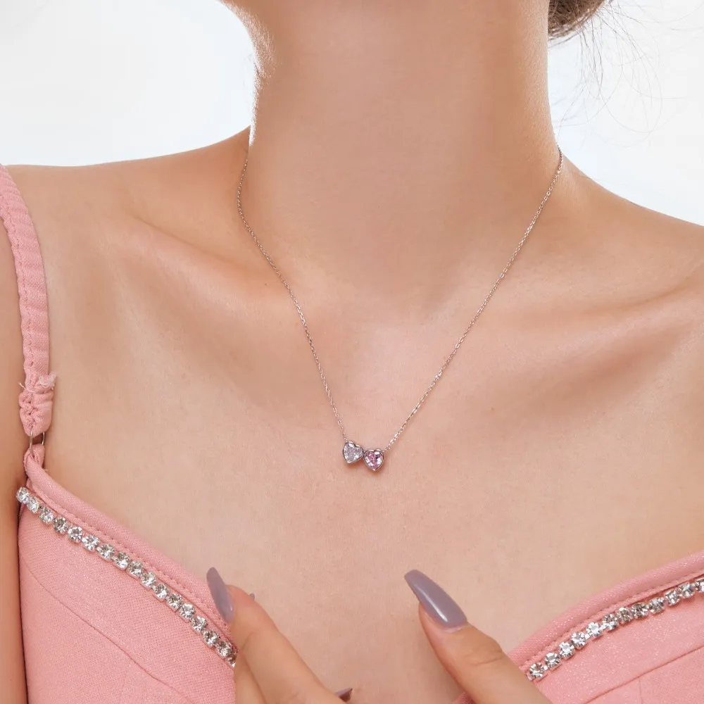 Pink Love Heart Zirconia Party Pendant Necklace 80200287 - image2