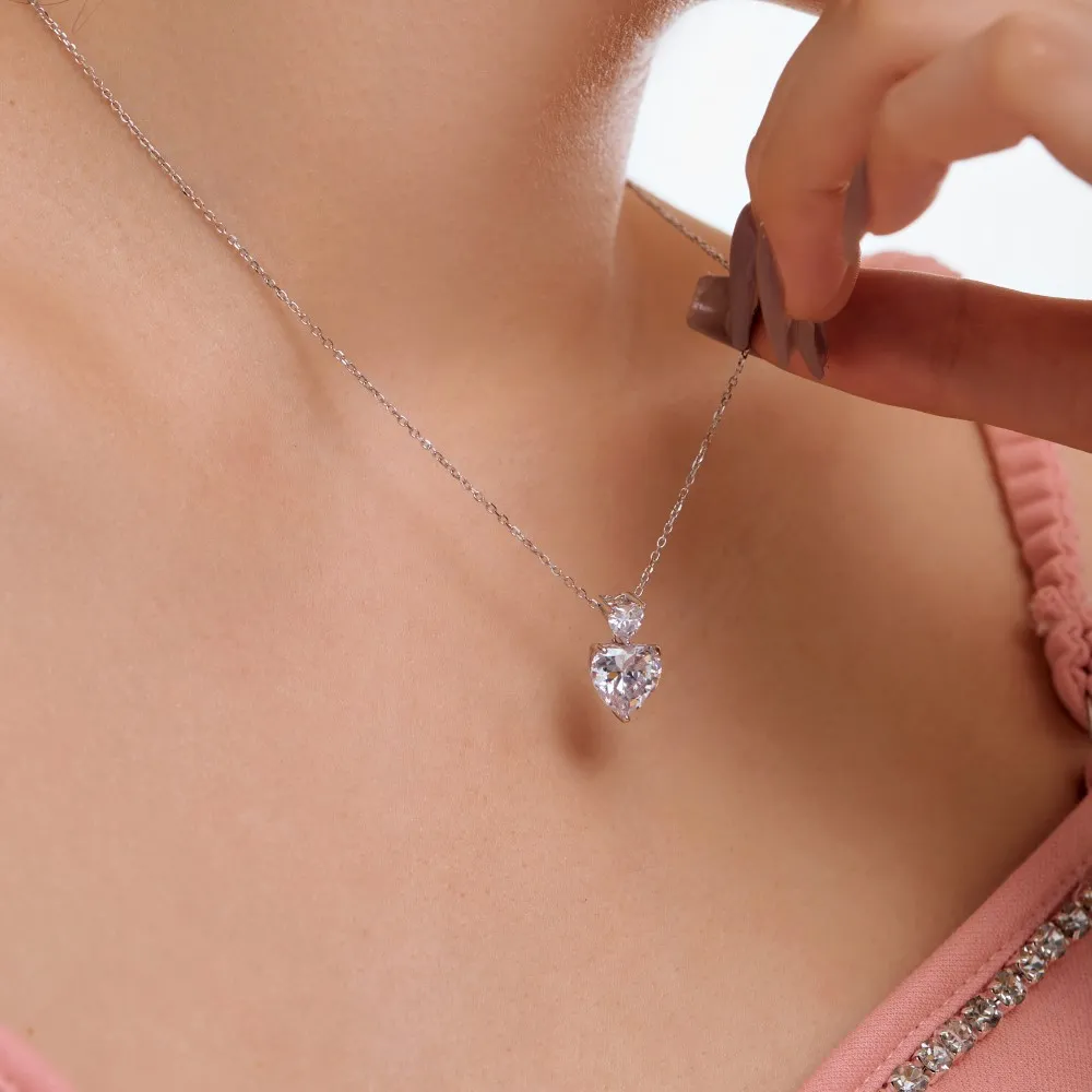 Sparkle Love Heart Zirconia Party Pendant Necklace 80200288 - image2