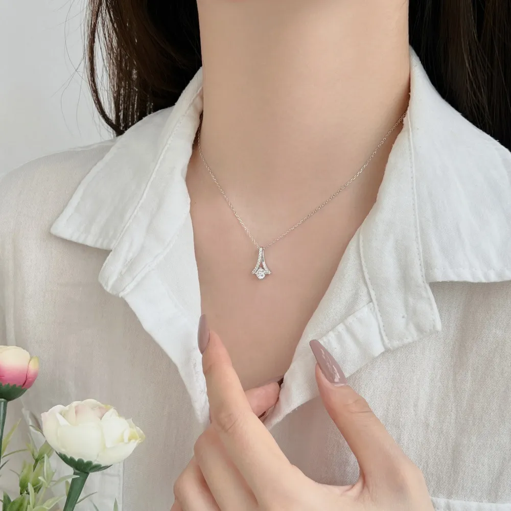 Sparkle Zirconia Fanshaped Pendant Party Necklace 80200297 - image2