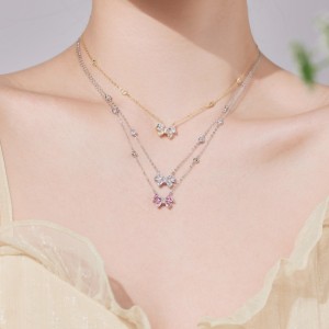 S925 Zirconia Heart Butterfly Pendant Necklace 80200301