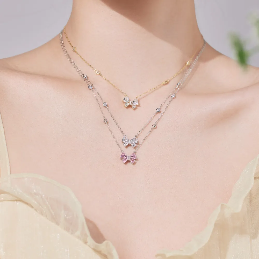 S925 Zirconia Heart Butterfly Pendant Necklace 80200301 - image1