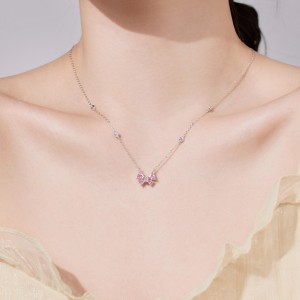 S925 Zirconia Heart Butterfly Pendant Necklace 80200301