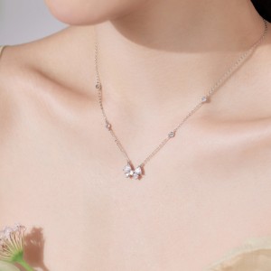 S925 Zirconia Heart Butterfly Pendant Necklace 80200301