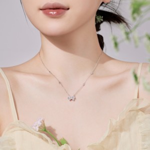 S925 Zirconia Heart Butterfly Pendant Necklace 80200301