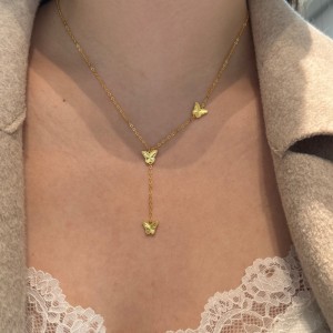 925 Sterling Silver Butterfly Tassel Necklace 80200306