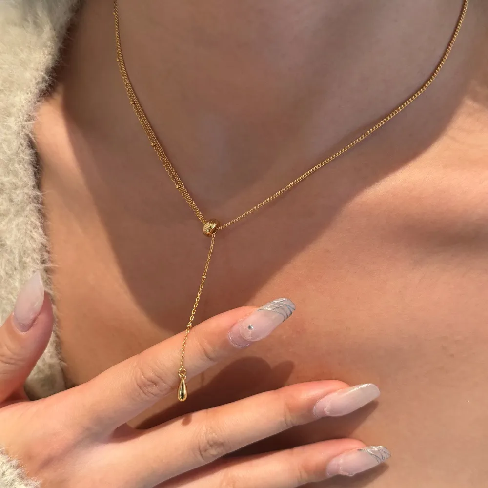 S925 Vintage Brushed Tear-drop Necklace 80200309 - image1