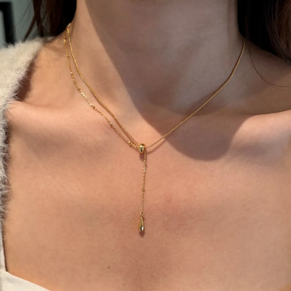 S925 Vintage Brushed Tear-drop Necklace 80200309 - image2