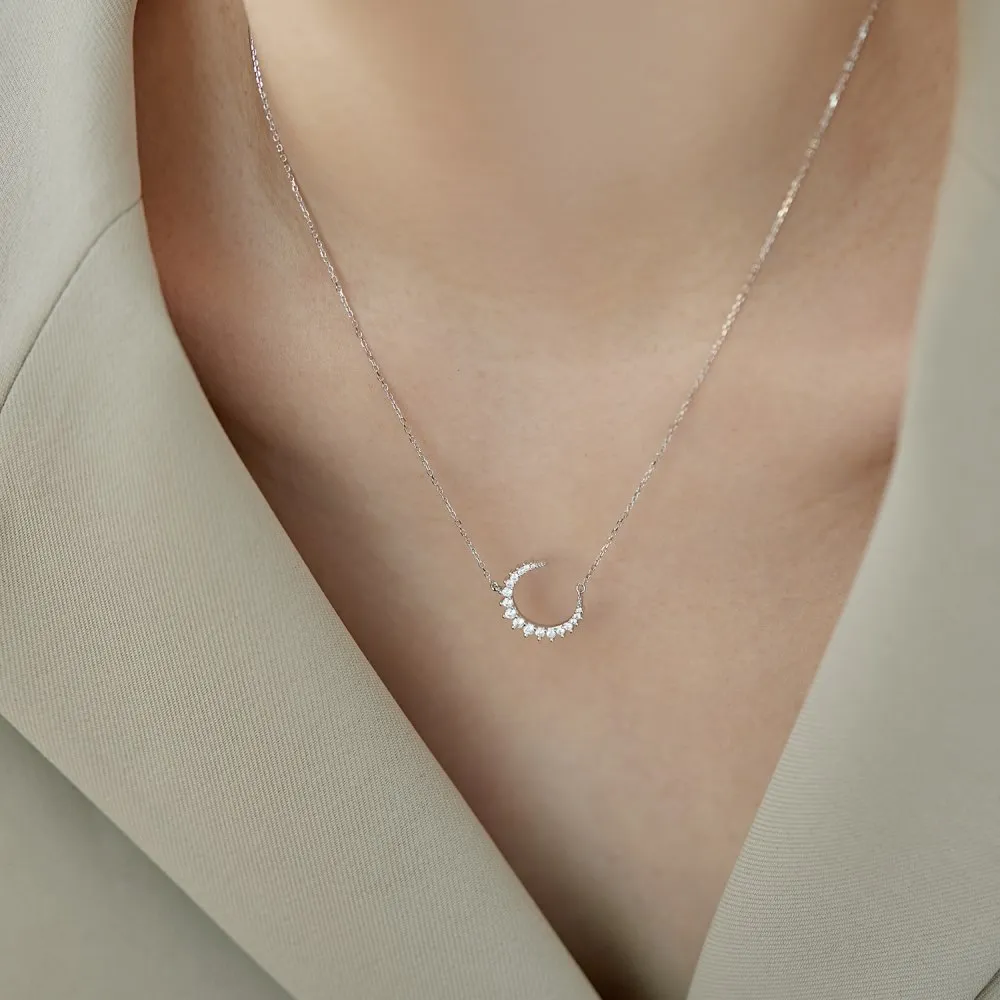 925 Sterling Silver Zirconia Moon Necklace 80200314 - image1