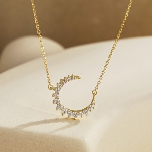 925 Sterling Silver Zirconia Moon Necklace 80200314