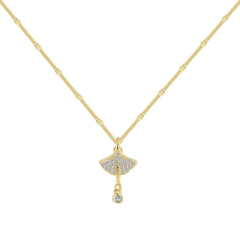 S925 Zirconia Ginkgo Pendant Necklace 80200317