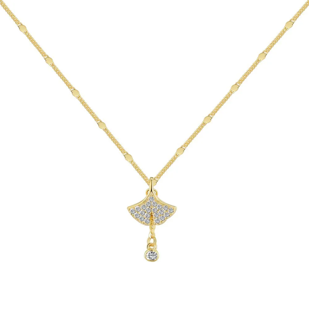 S925 Zirconia Ginkgo Pendant Necklace 80200317