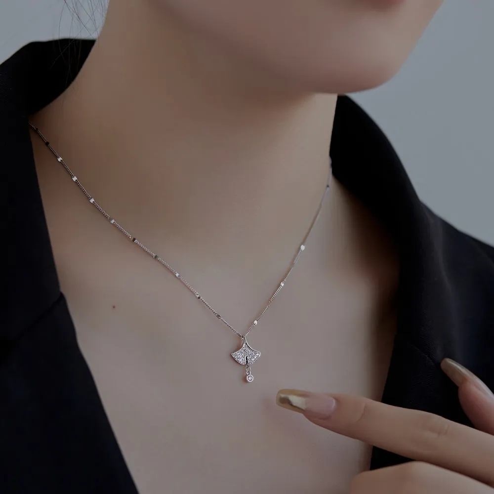 S925 Zirconia Ginkgo Pendant Necklace 80200317 - image3