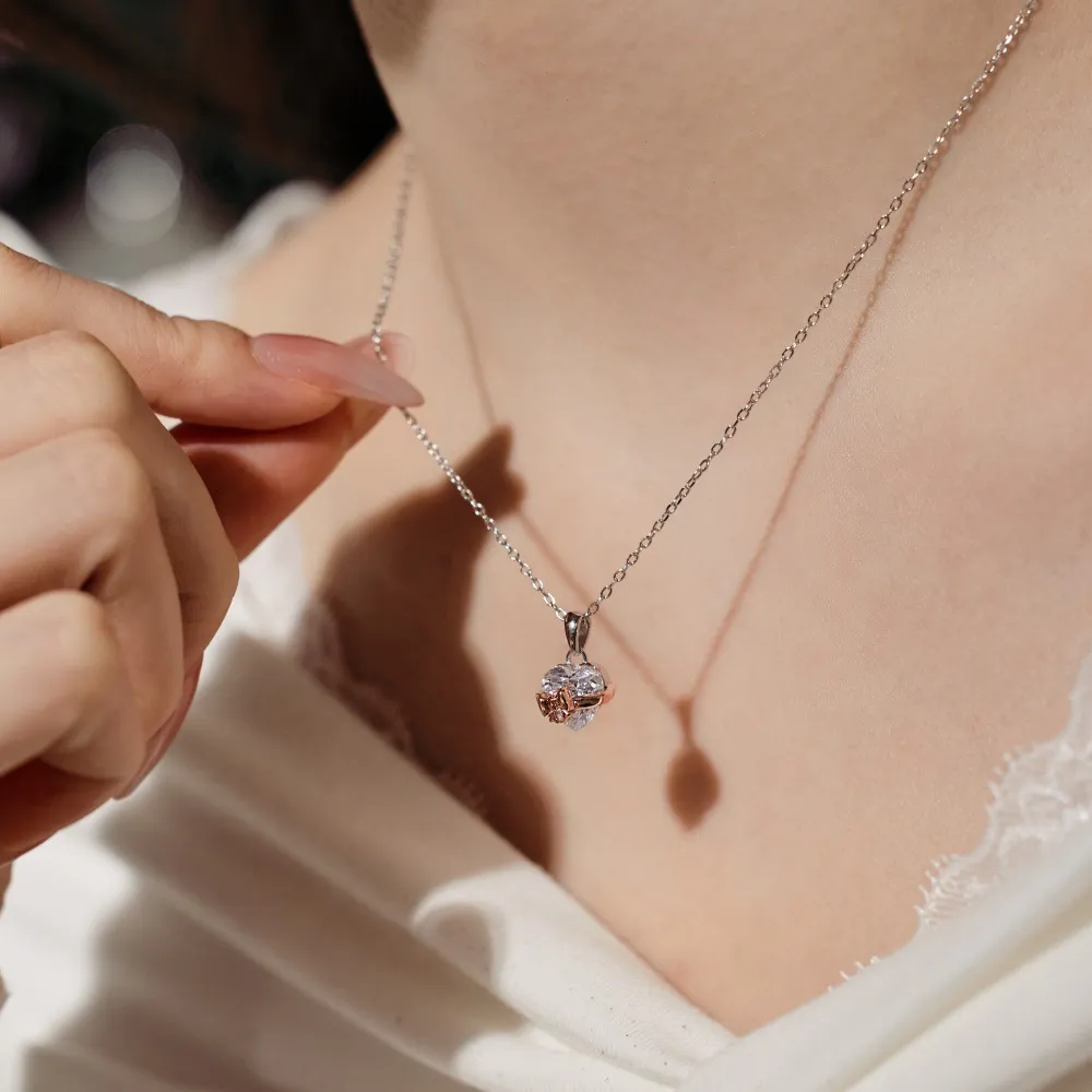 925 Sterling Silver Zirconia Heart Bow Necklace 80200318 - image2