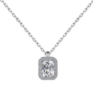 925 Sterling Silver Rectangle Zirconia Necklace 80200319