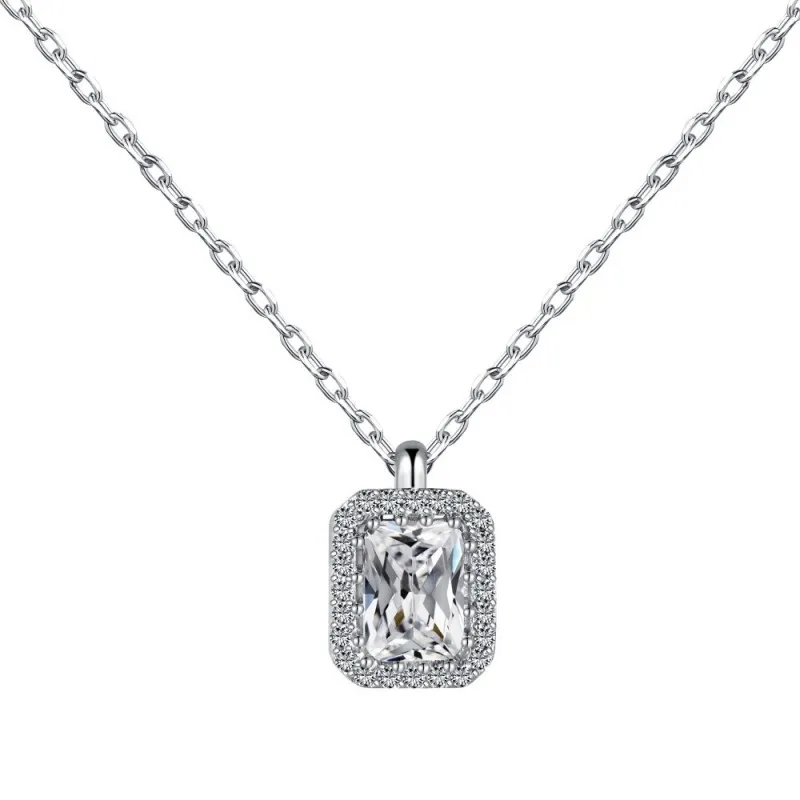 925 Sterling Silver Rectangle Zirconia Necklace 80200319