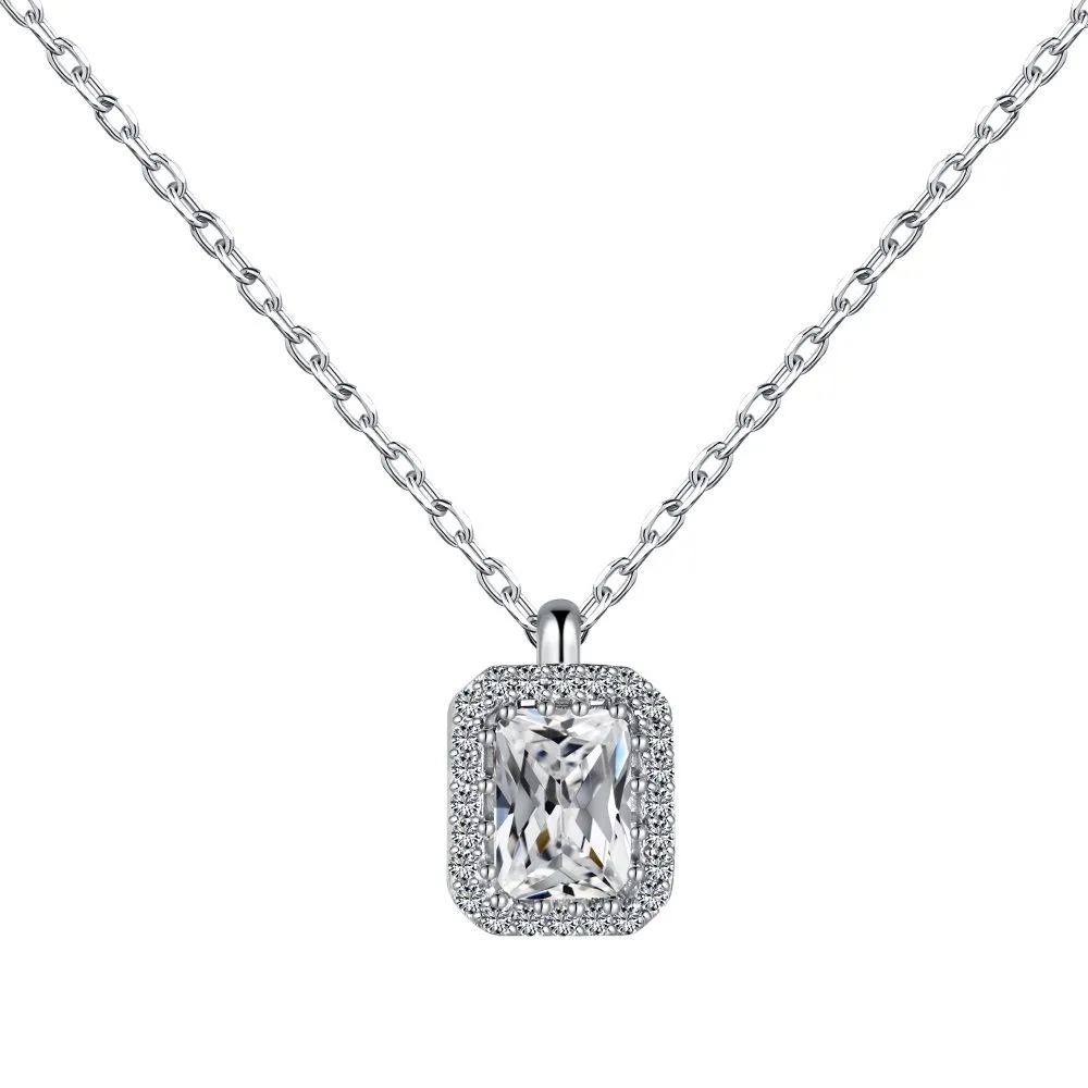925 Sterling Silver Rectangle Zirconia Necklace 80200319