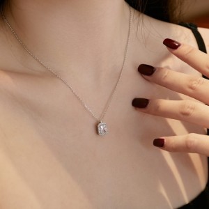 925 Sterling Silver Rectangle Zirconia Necklace 80200319