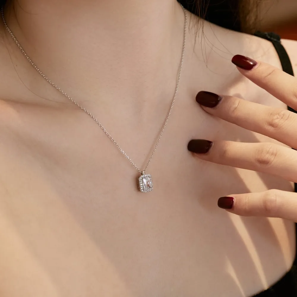 925 Sterling Silver Rectangle Zirconia Necklace 80200319 - image1
