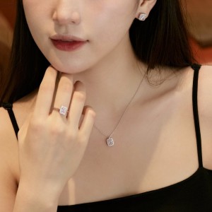 925 Sterling Silver Rectangle Zirconia Necklace 80200319
