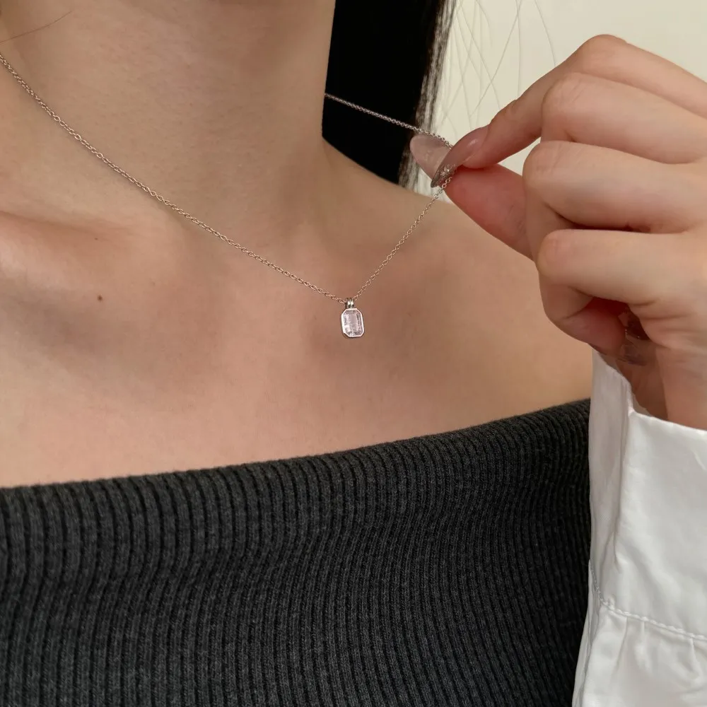 S925 5A Rectangle Zirconia Necklace 80200320 - image1