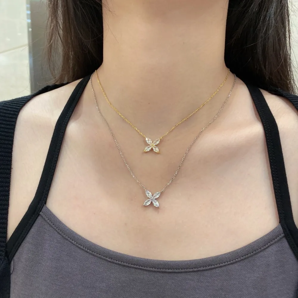 S925 Marquise Zirconia Flower Necklace 80200321 - image2